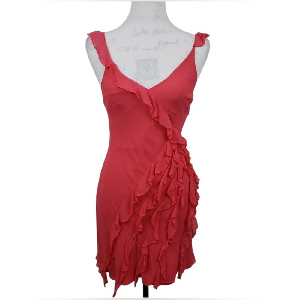 NWT BCBGMAXAZRIA 100% SILK CHIFFON GERANIUM PINK COCKTAIL DRESS SIZE 6